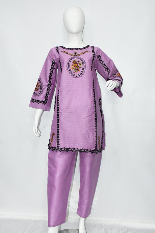 Lilac Vintage Embroidered Shirt and Trouser