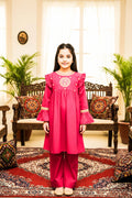 Embroidered Frock Style Kurta Set-Shocking Pink