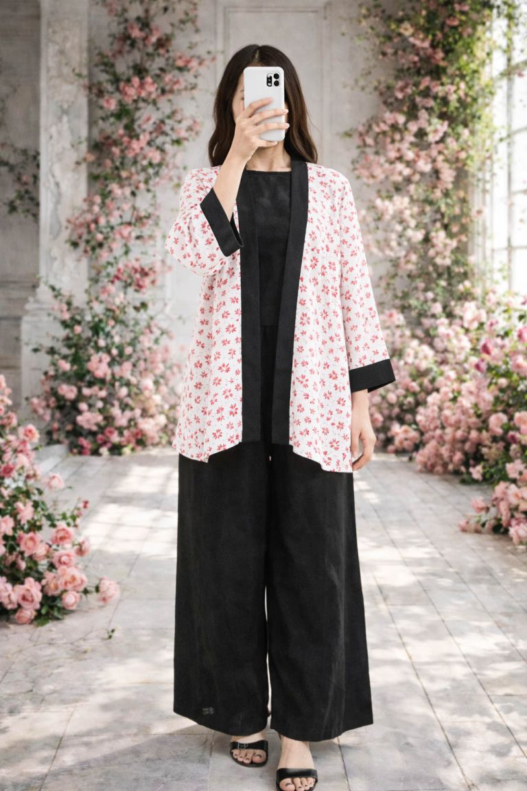 Co-Ord Set Kimono Jacket-Pink