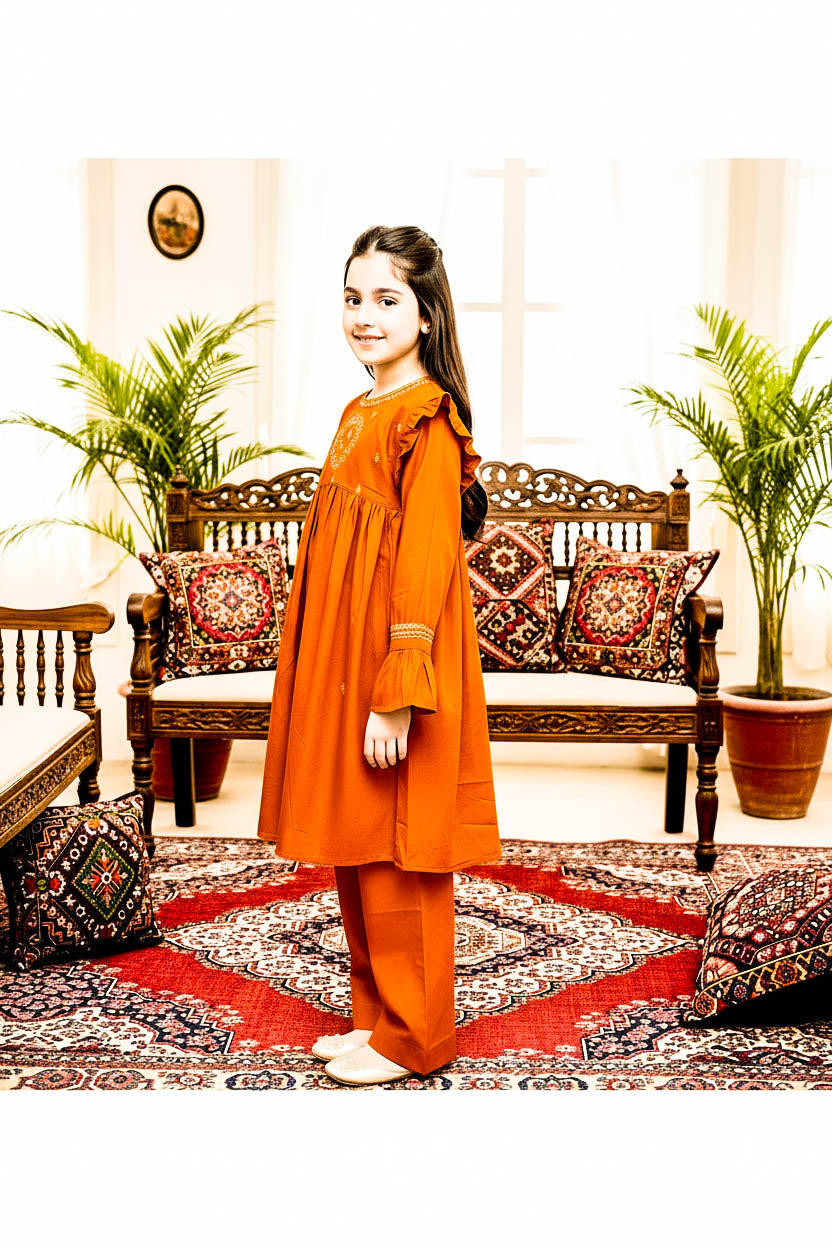 Embroidered Frock Style Kurta Set-0range