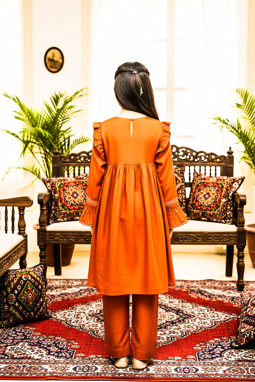 Embroidered Frock Style Kurta Set-0range