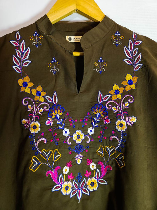 Co-Ord Set Ban Neck-Olive Brown