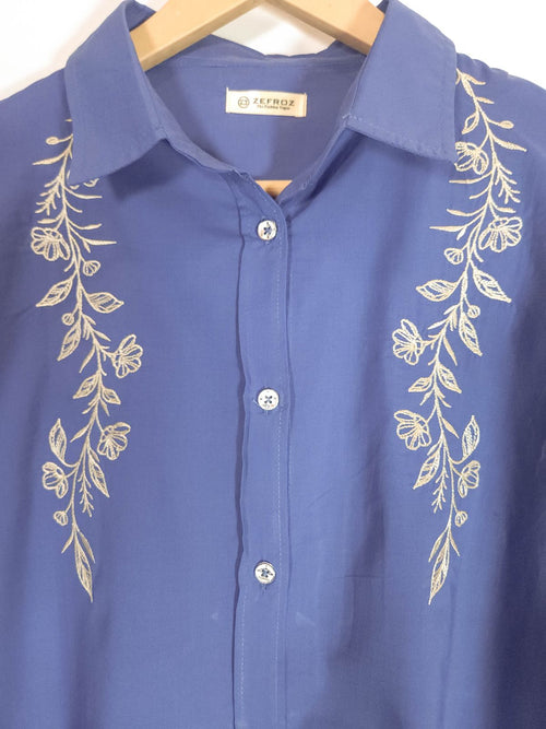 Co-Ord Set Collar Front Open-Electric Blue