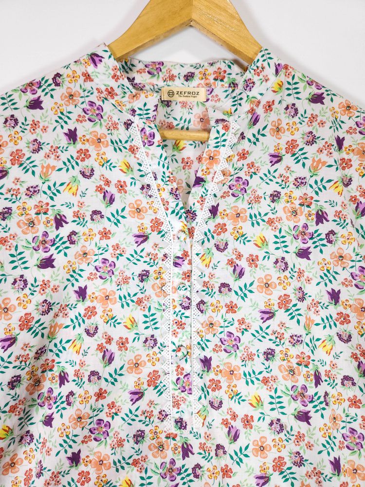 Co-Ord Set Band Neck-White Floral