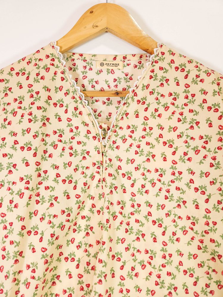 Co-Ord Set V Neck Beige Floral