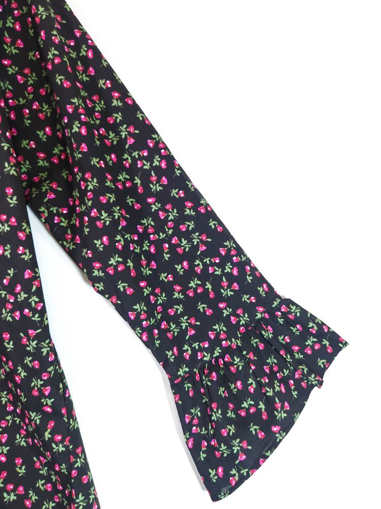 Co-Ord Set V Neck Black Floral