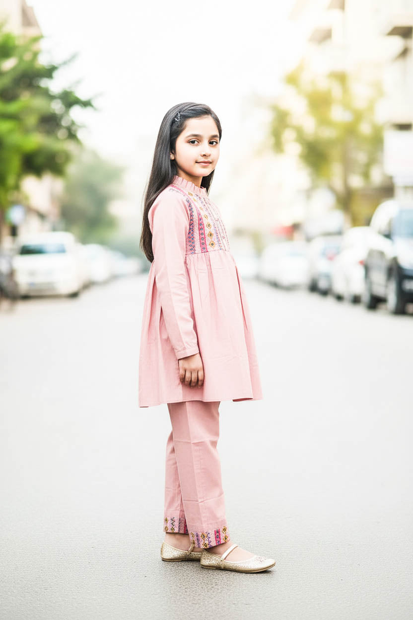 Elegant High Neck Style Kurta Set-Warm Sand Pink