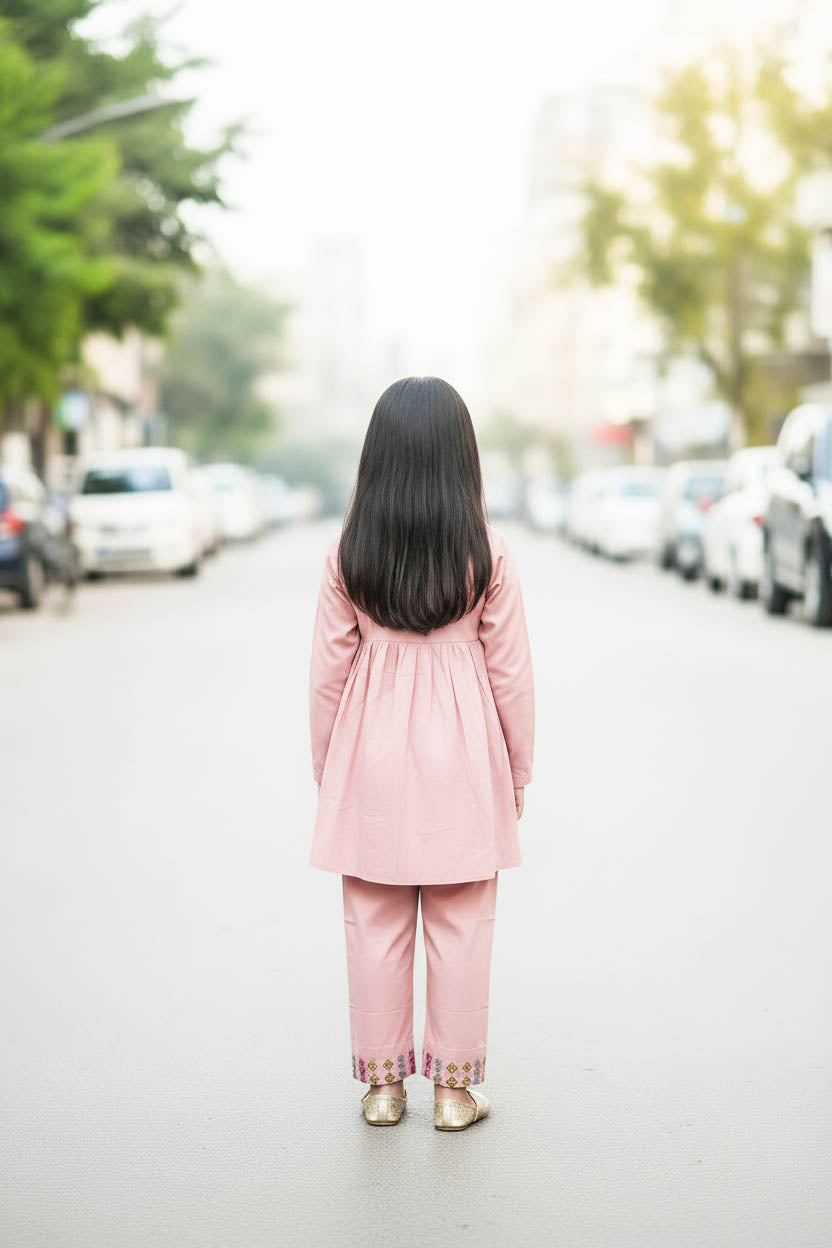Elegant High Neck Style Kurta Set-Warm Sand Pink