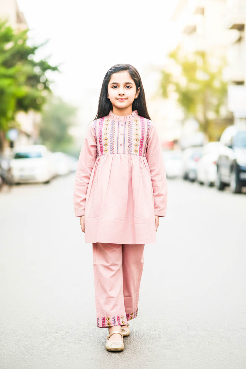 Elegant High Neck Style Kurta Set-Warm Sand Pink