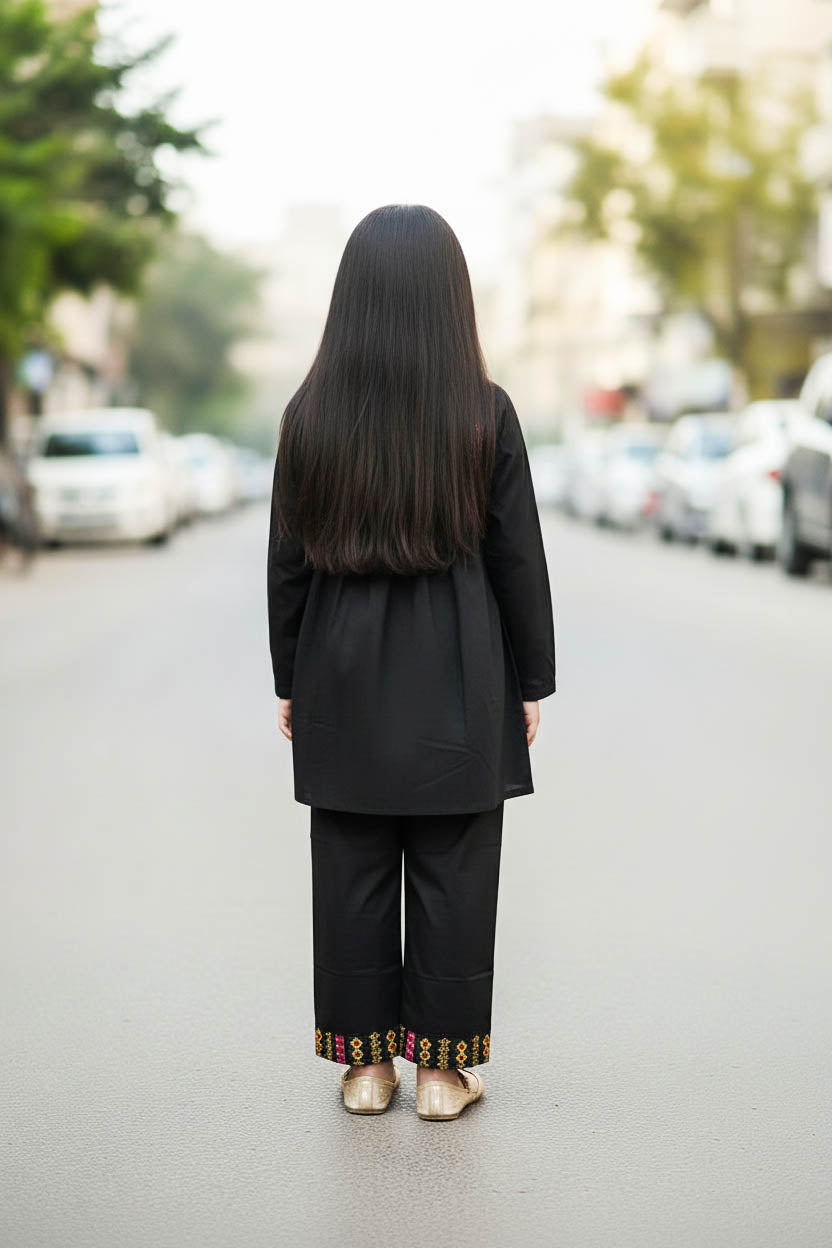 Elegant High Neck Style Kurta Set-Black