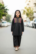 Elegant High Neck Style Kurta Set-Black