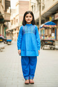 Elegant High Neck Style Kurta Set-Turquoise Blue