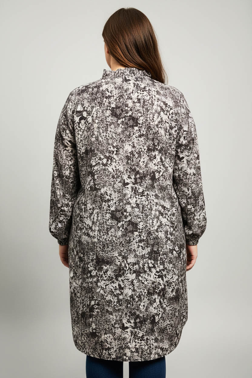 Gather Neck Plus Size Top-Abstract Grey