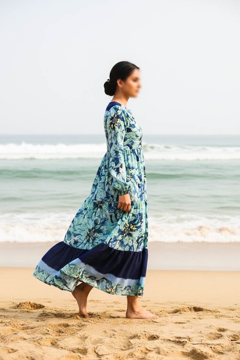 Maxi Regular Midi Dress-Ocean Bloom