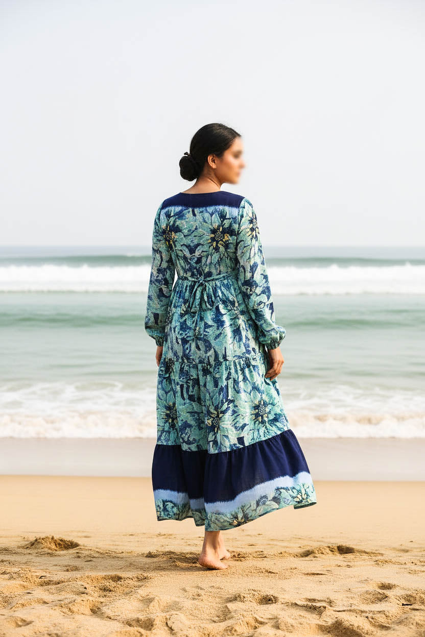 Maxi Regular Midi Dress-Ocean Bloom