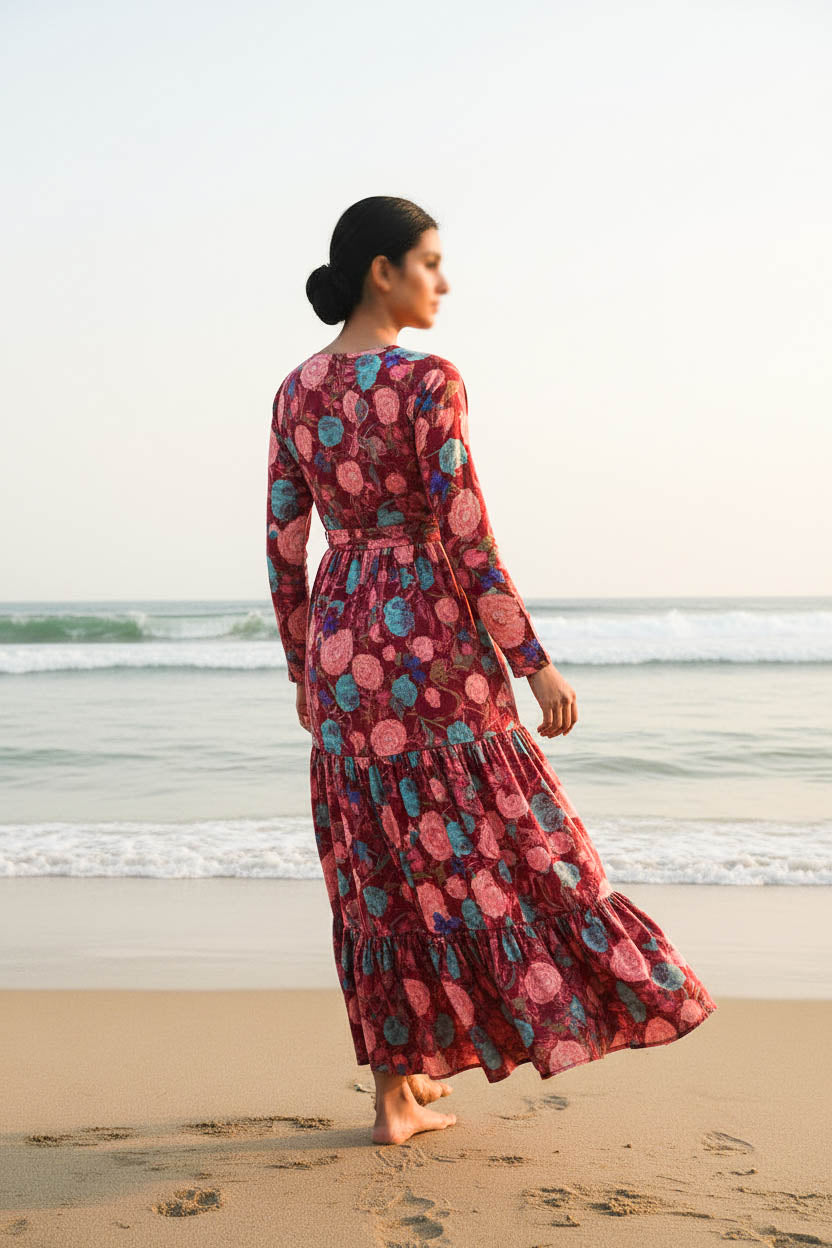 Maxi Regular Midi Dress-Burgundy Botanica