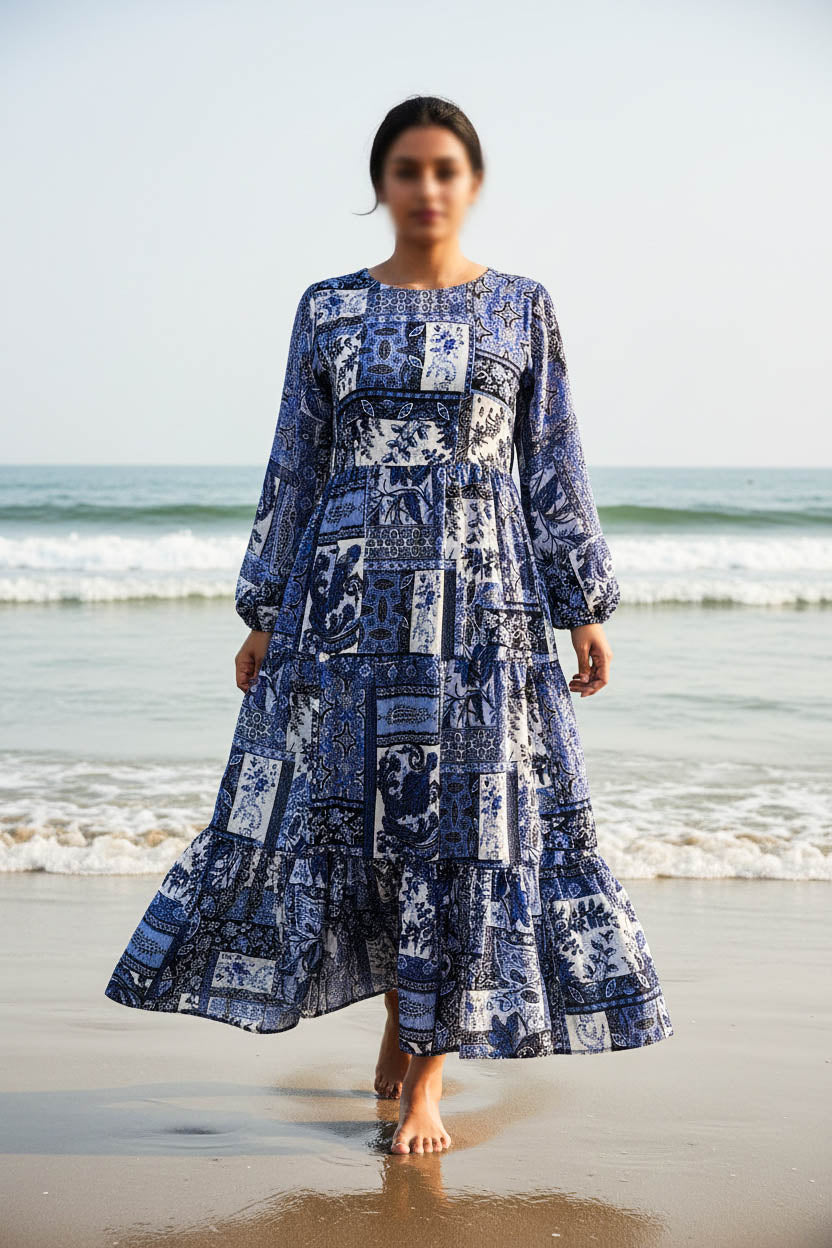 Maxi Regular Midi Dress-Midnight Patchwork