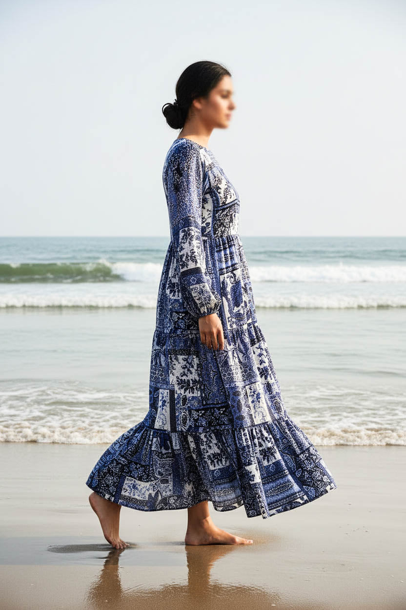Maxi Regular Midi Dress-Midnight Patchwork