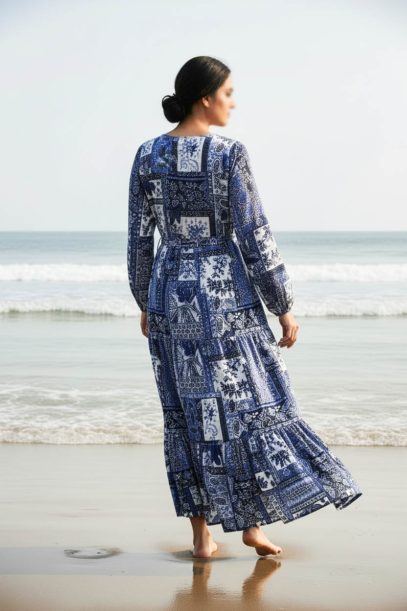 Maxi Regular Midi Dress-Midnight Patchwork