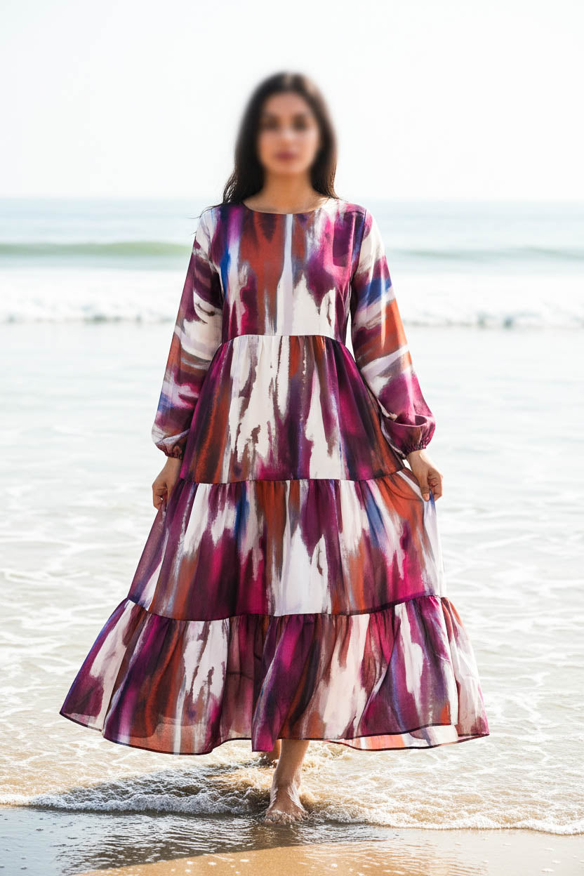 Maxi Regular Midi Dress-Berry Tide