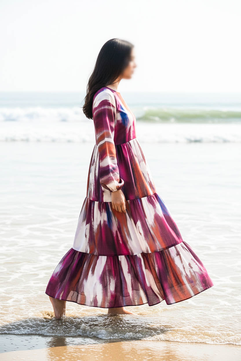 Maxi Regular Midi Dress-Berry Tide