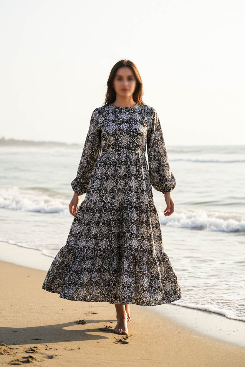 Maxi Regular Midi Dress-Ashen Lattice