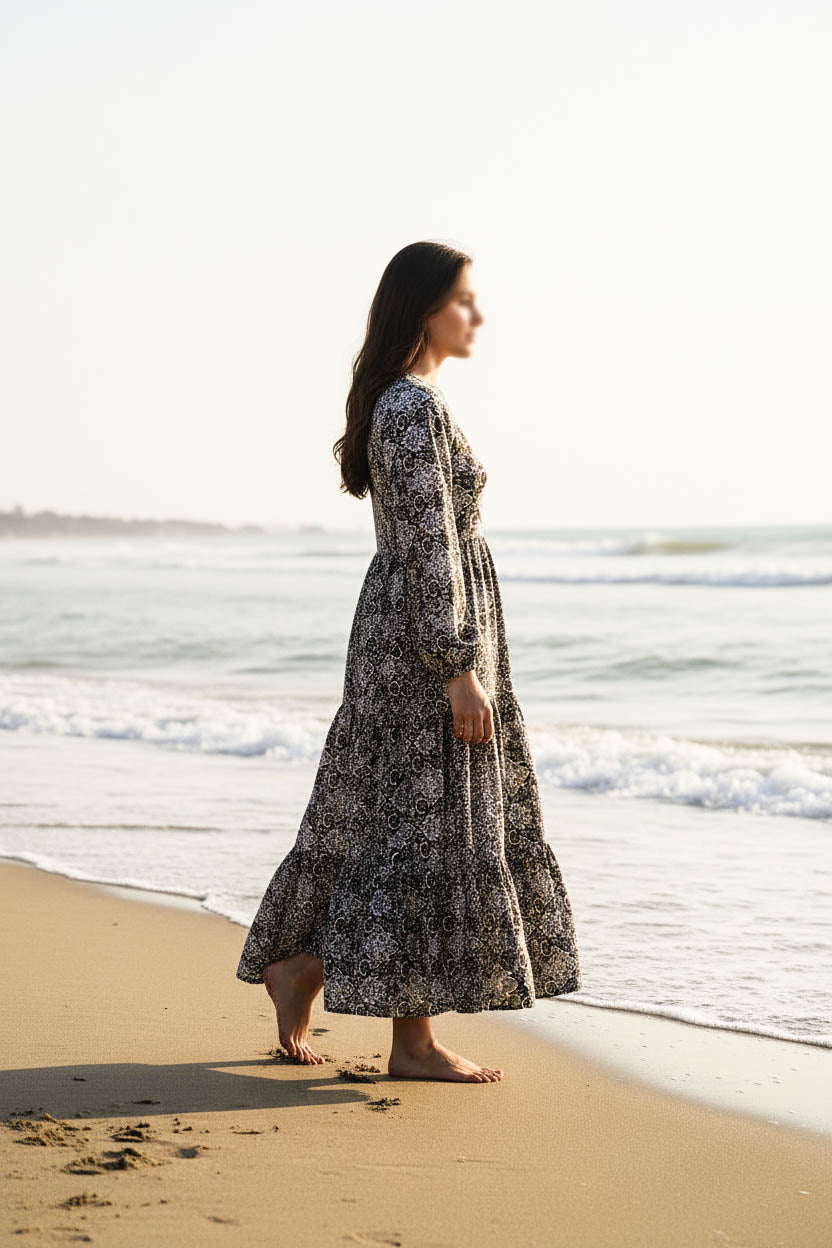 Maxi Regular Midi Dress-Ashen Lattice