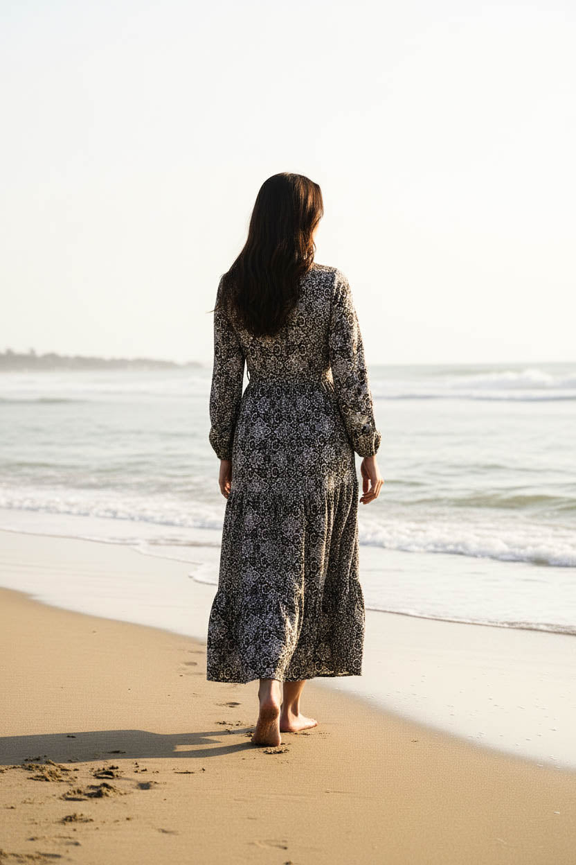 Maxi Regular Midi Dress-Ashen Lattice