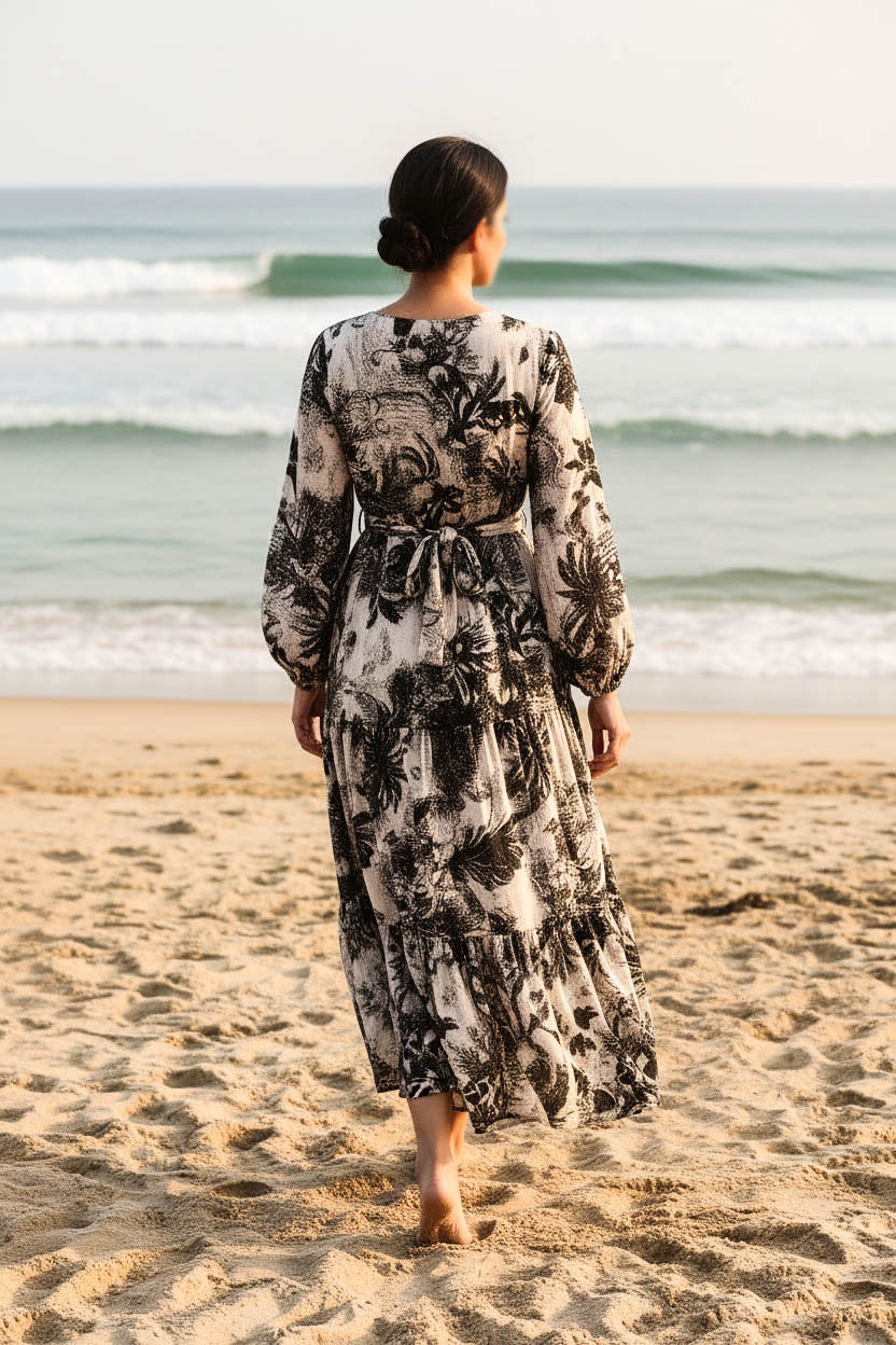 Maxi Regular Midi Dress-Monochrome Jungle