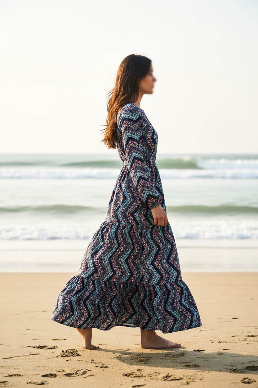 Maxi Regular Midi Dress-Wave Mosaic