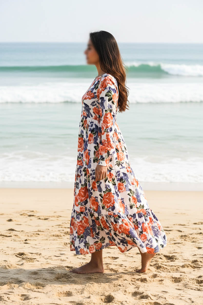 Maxi Regular Midi Dress-Coral Rose