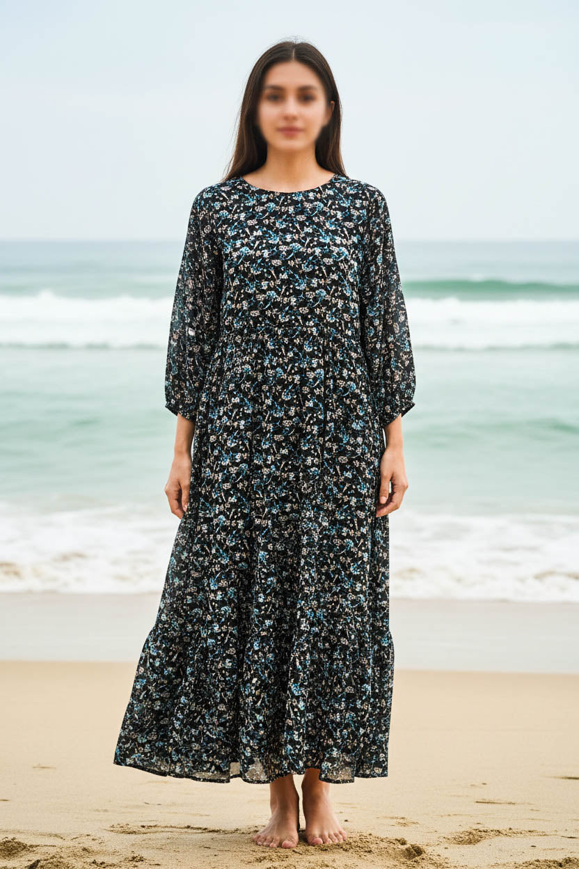 Maxi Regular Midi Dress-Scattered Floral Print