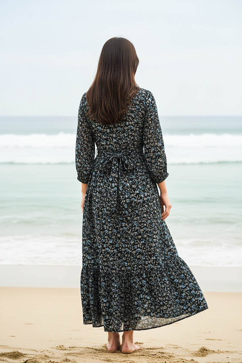 Maxi Regular Midi Dress-Scattered Floral Print