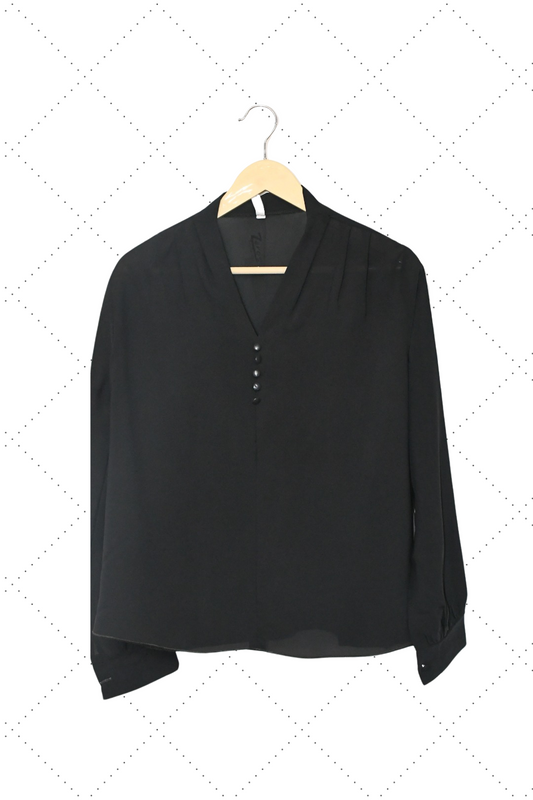 Top V neck buttoned-Metallic Black