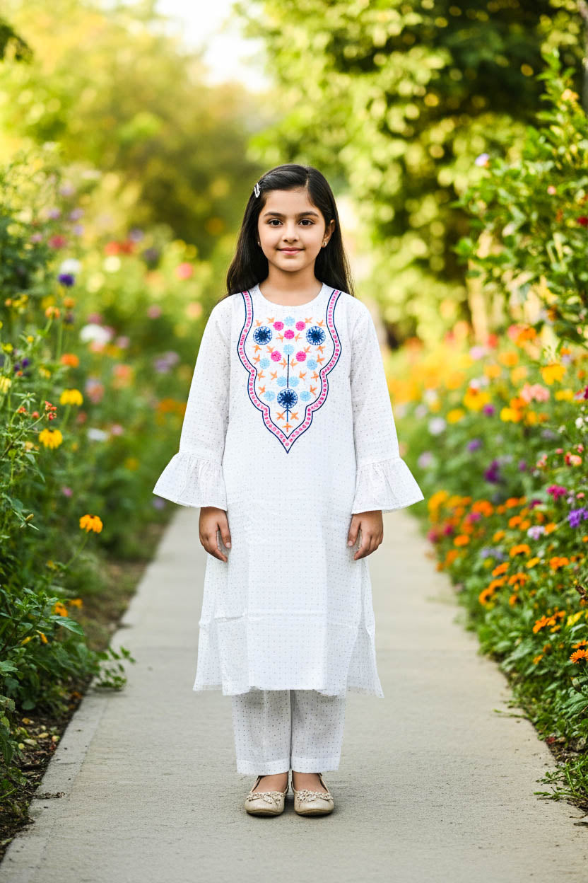 Printed Kurta Set-White