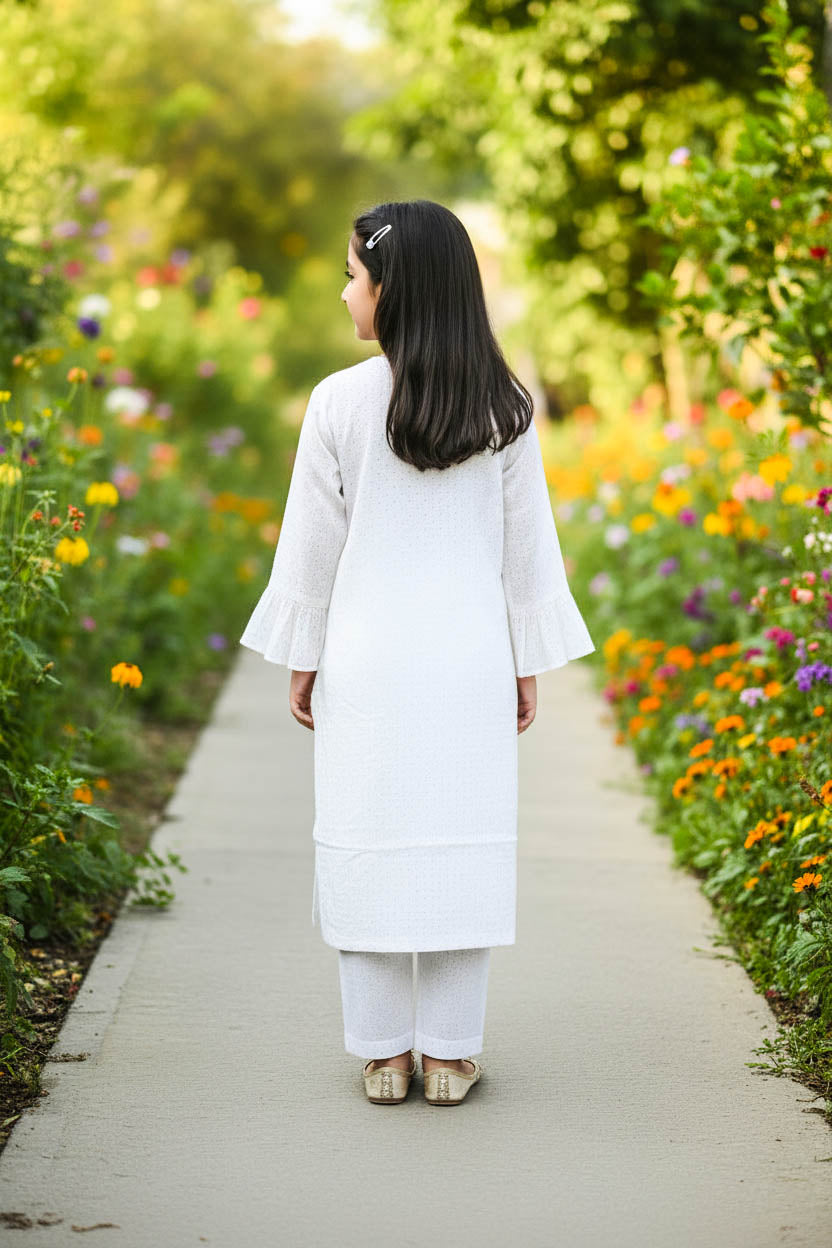 Printed Kurta Set-White