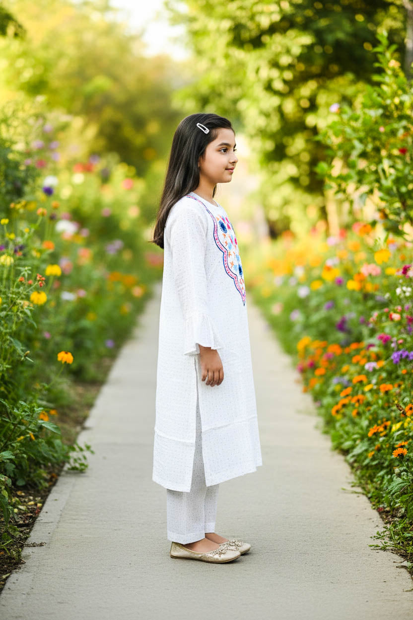 Printed Kurta Set-White