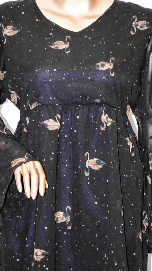 Co-Ord Set Bell Sleeves Floral Leaf On Black