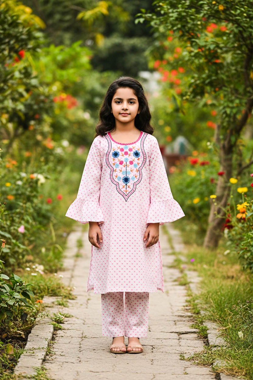 Printed Kurta Set-Pink Dot