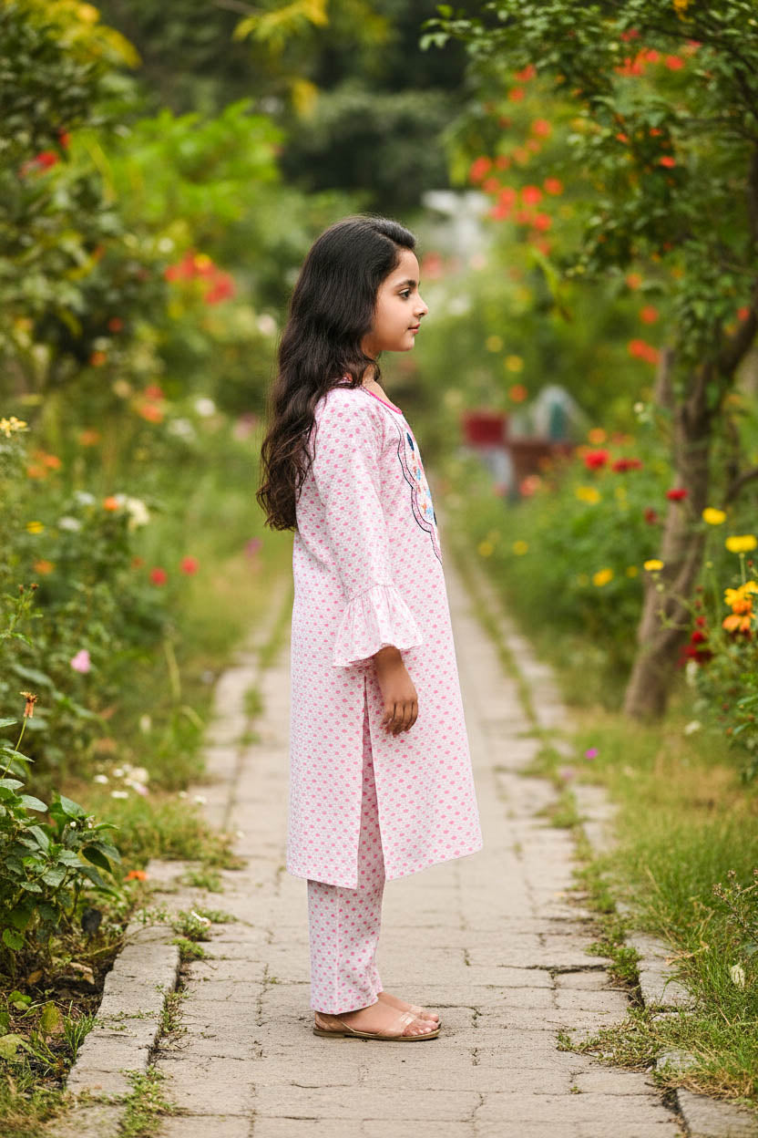 Printed Kurta Set-Pink Dot