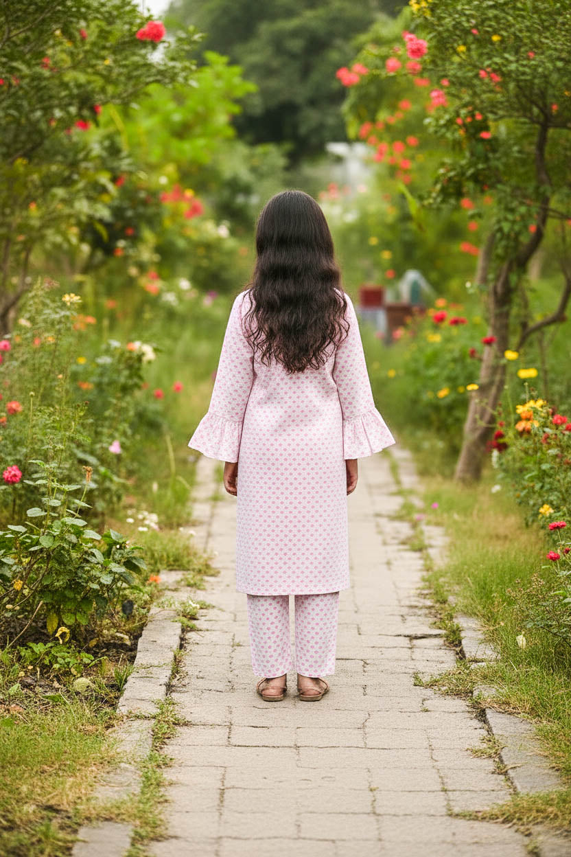 Printed Kurta Set-Pink Dot