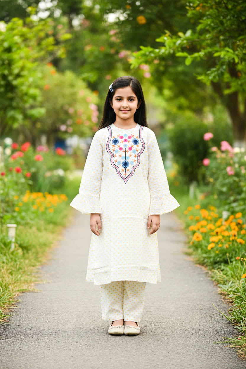 Printed Kurta Set-Yellow Dot