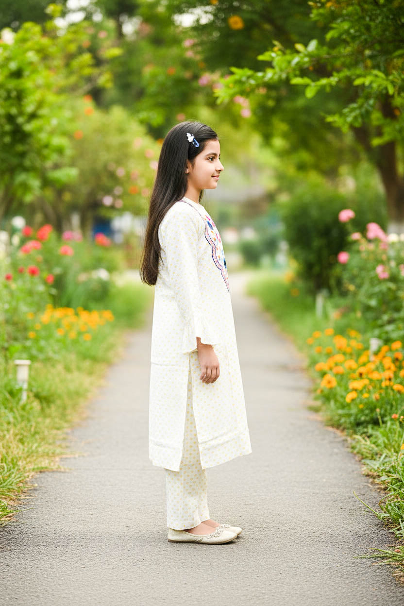 Printed Kurta Set-Yellow Dot