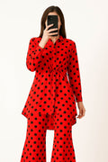 Co-Ord Set Collar Neck-Red Polka Dot