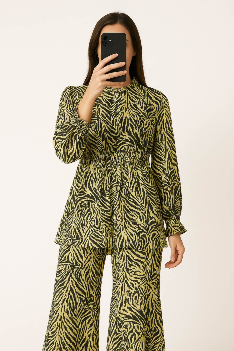 Co-Ord Set Frilled Neck-Zebra Print