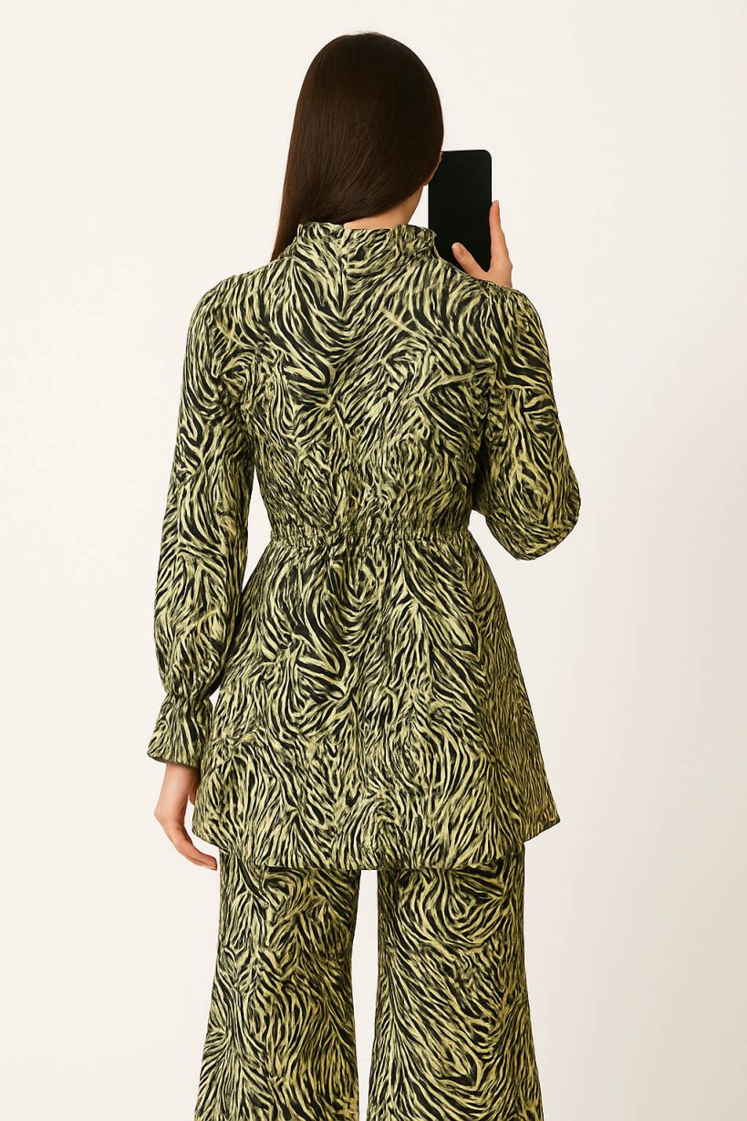 Co-Ord Set Frilled Neck-Zebra Print