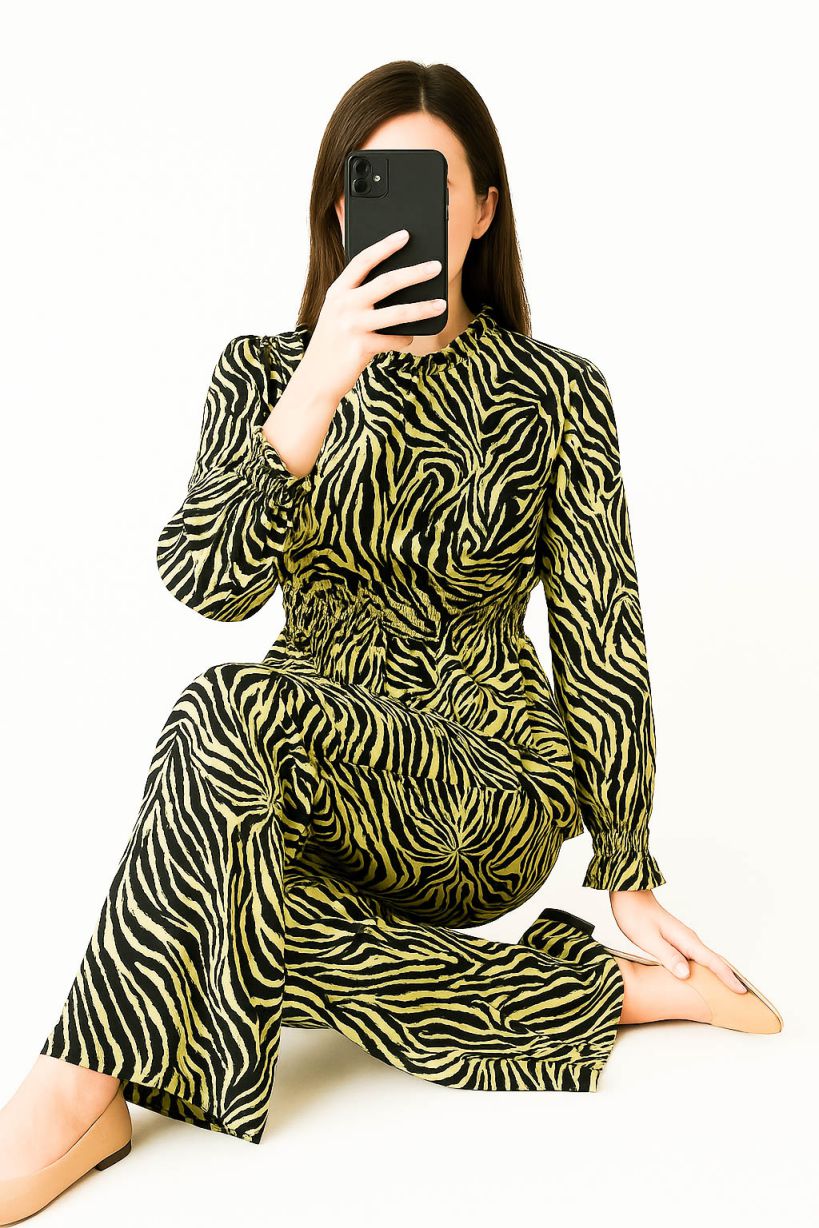 Co-Ord Set Frilled Neck-Zebra Print