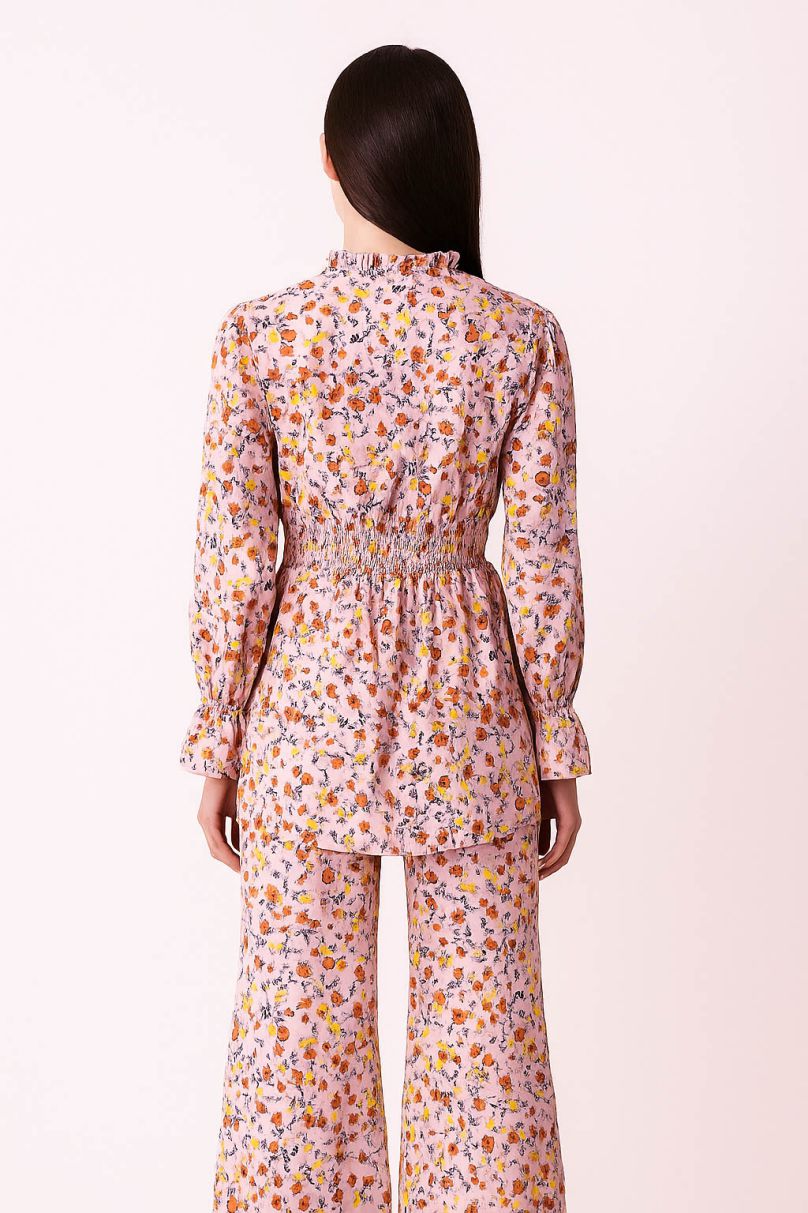 Co-Ord Set Frilled Neck-Baby Pink Floral