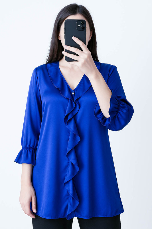 Ruffled Frilled Top- Cobalt Galaxy