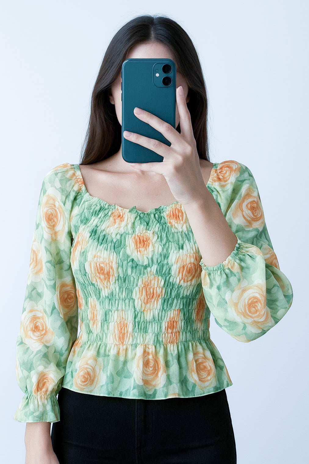 Crop Top Smoke-Tea Green Floral
